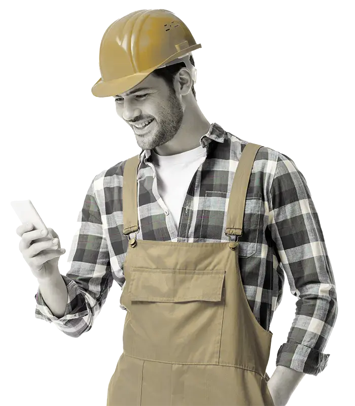 Worker looking at phone